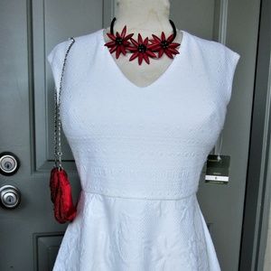 TAYLOR White Embossed Knit FIT & FLARE DRESS NWT